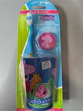 Peppa Pig Blue Kids Toothbrush Set with Rinsing Cup 3pc set
